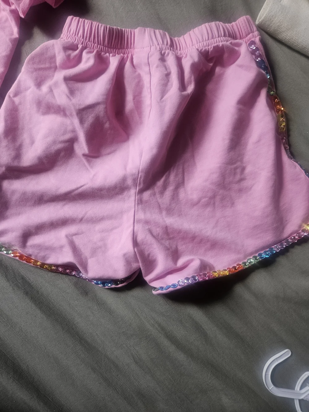 Lola + The Boys Pink Short Set Cherry & Rainbow Neck Trim
